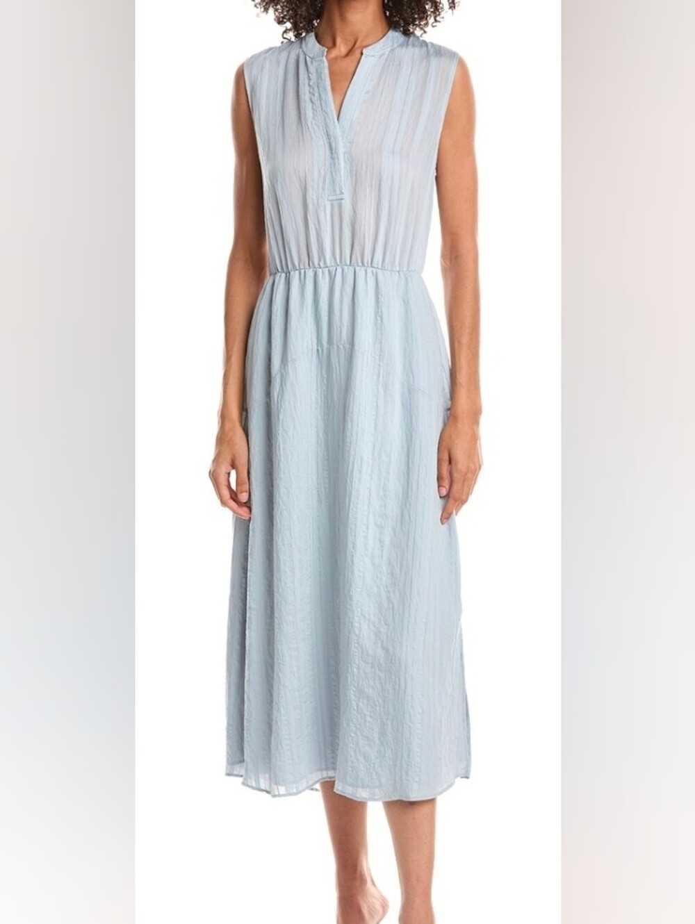 Vince Drapey Striped Tiered Sleeveless Midi Dress